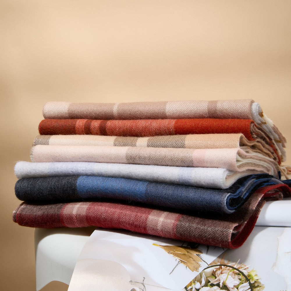 Blank 100% Sheep Wool Plaid Scarf Wholesale