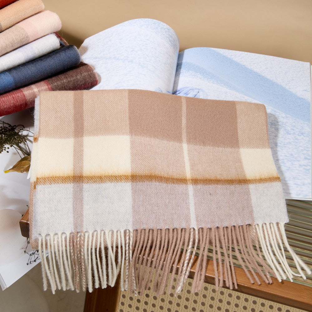 Blank 100% Sheep Wool Plaid Scarf Wholesale