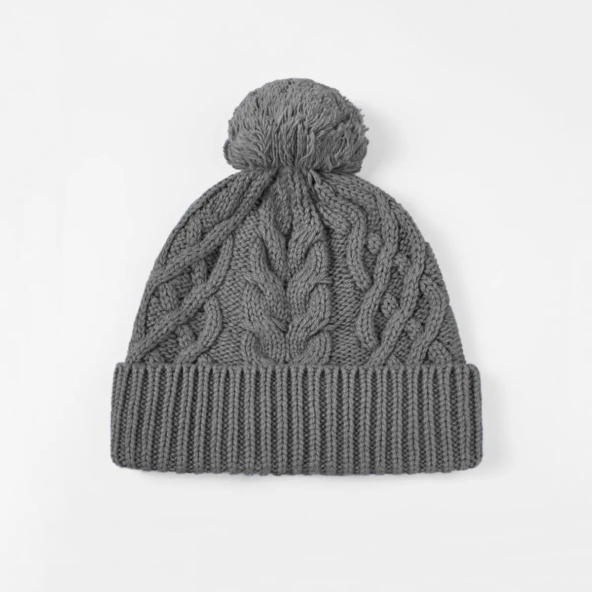 Blank Merino Wool Cable-Knit Beanie with Pom-Pom Wholesale - 1168 foremosthat