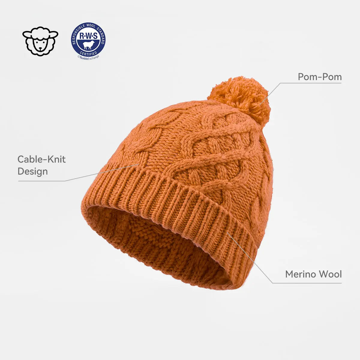 Blank Merino Wool Cable-Knit Beanie with Pom-Pom Wholesale - 1168 foremosthat