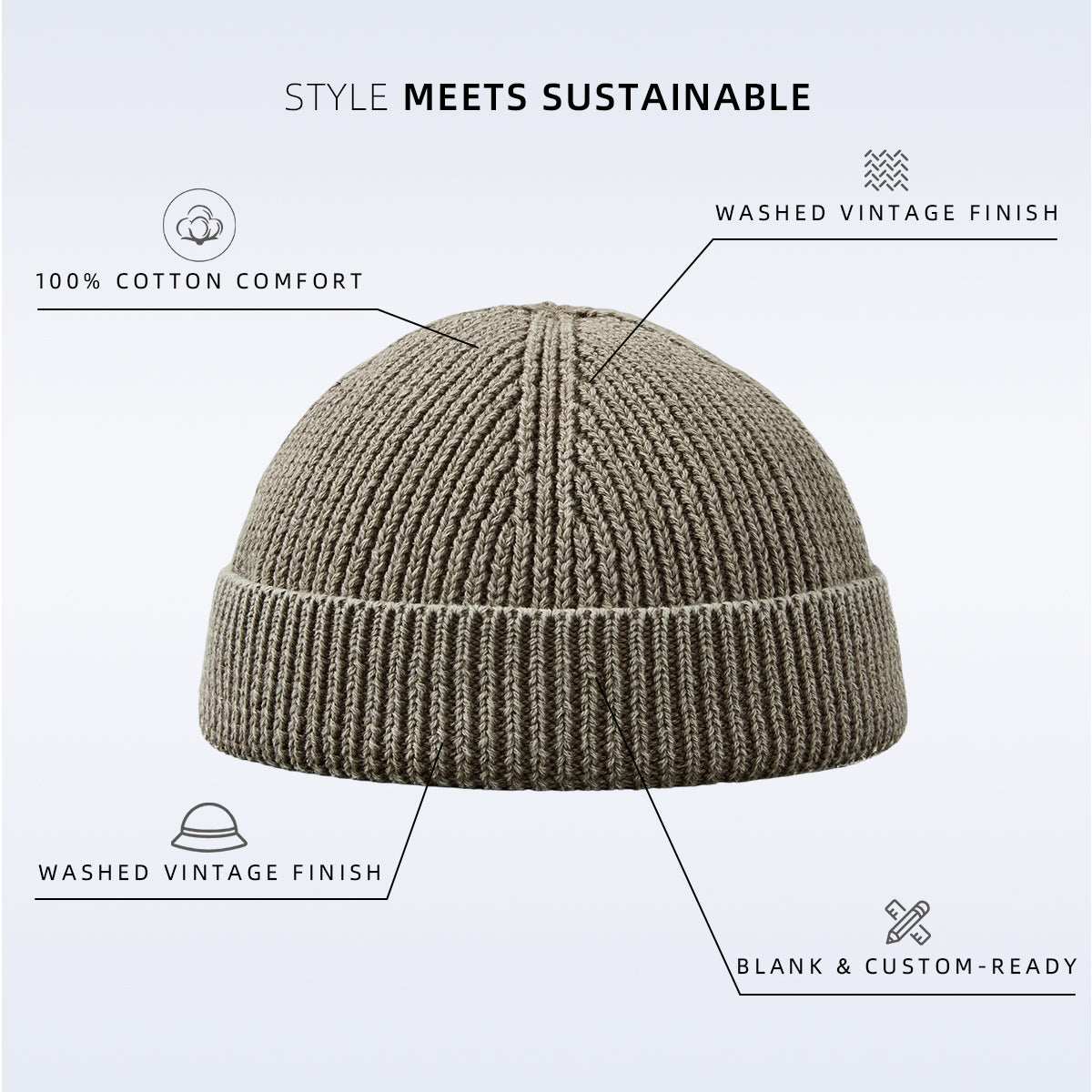 Blank Organic Cotton Short Fisherman Beanie Wholesale - 1359