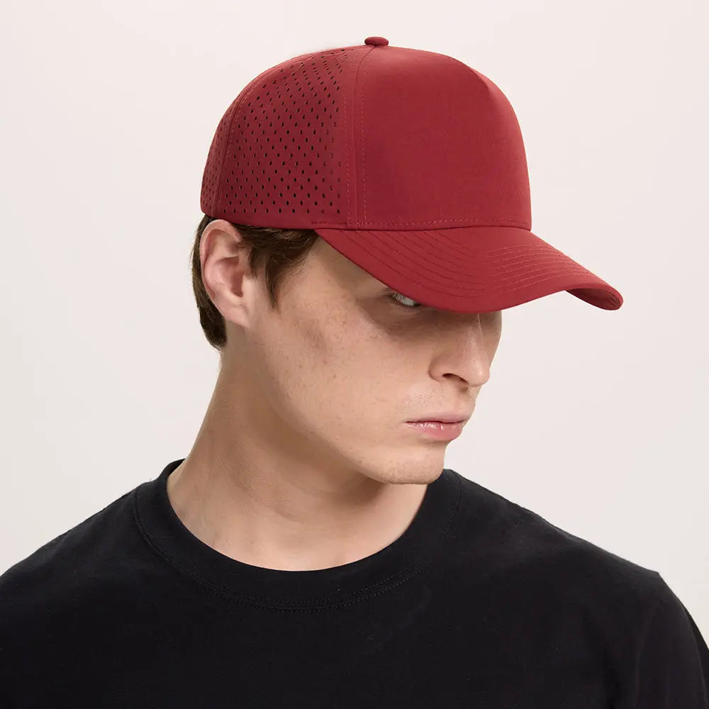 Blank 5 Panel Water Repellent Recycled Perforated Snapback Golf Hat- 6526   foremosthat