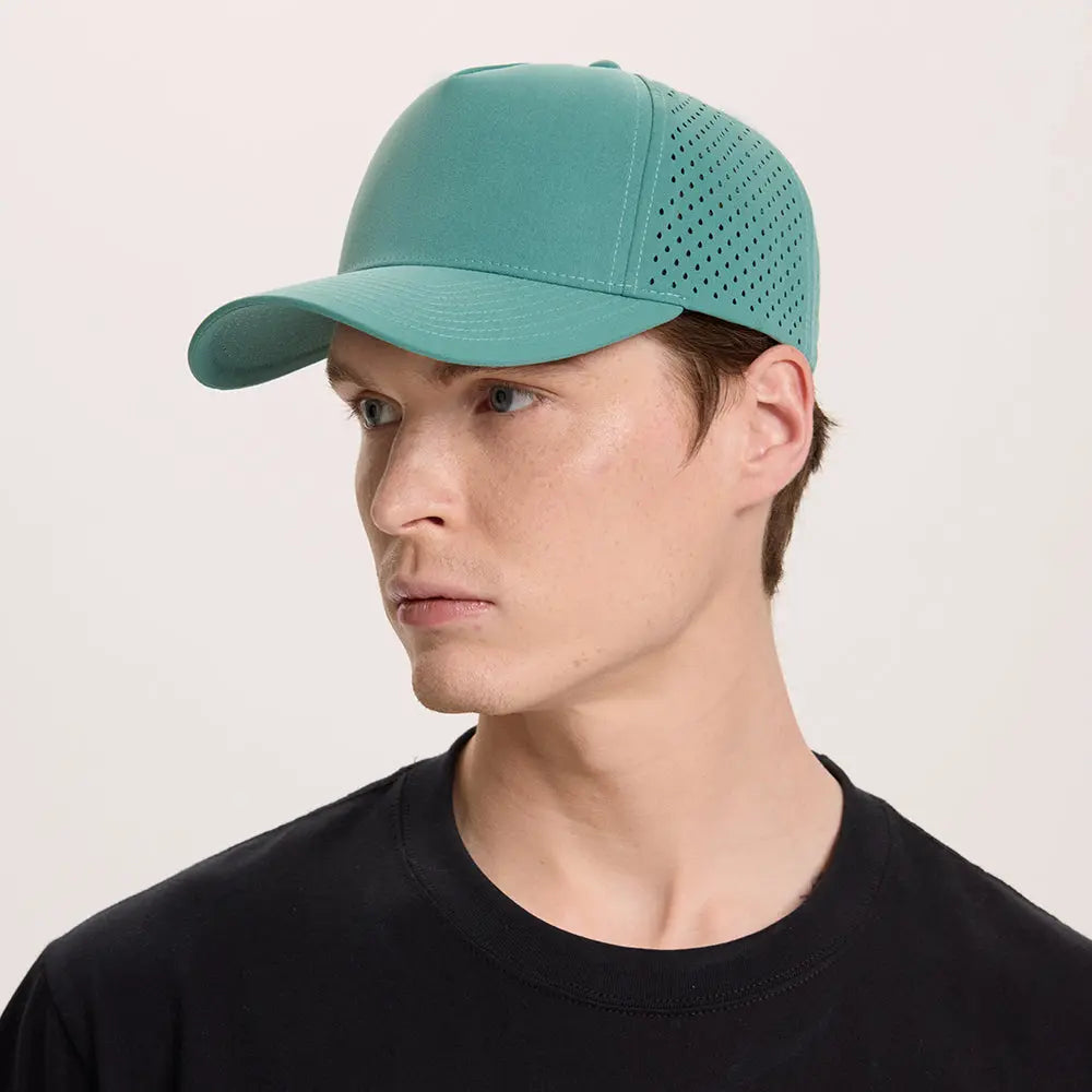Blank 5 Panel Water Repellent Recycled Perforated Snapback Golf Hat- 6526   foremosthat