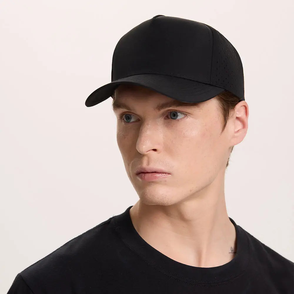 Blank 5 Panel Water Repellent Recycled Perforated Snapback Golf Hat- 6526   foremosthat