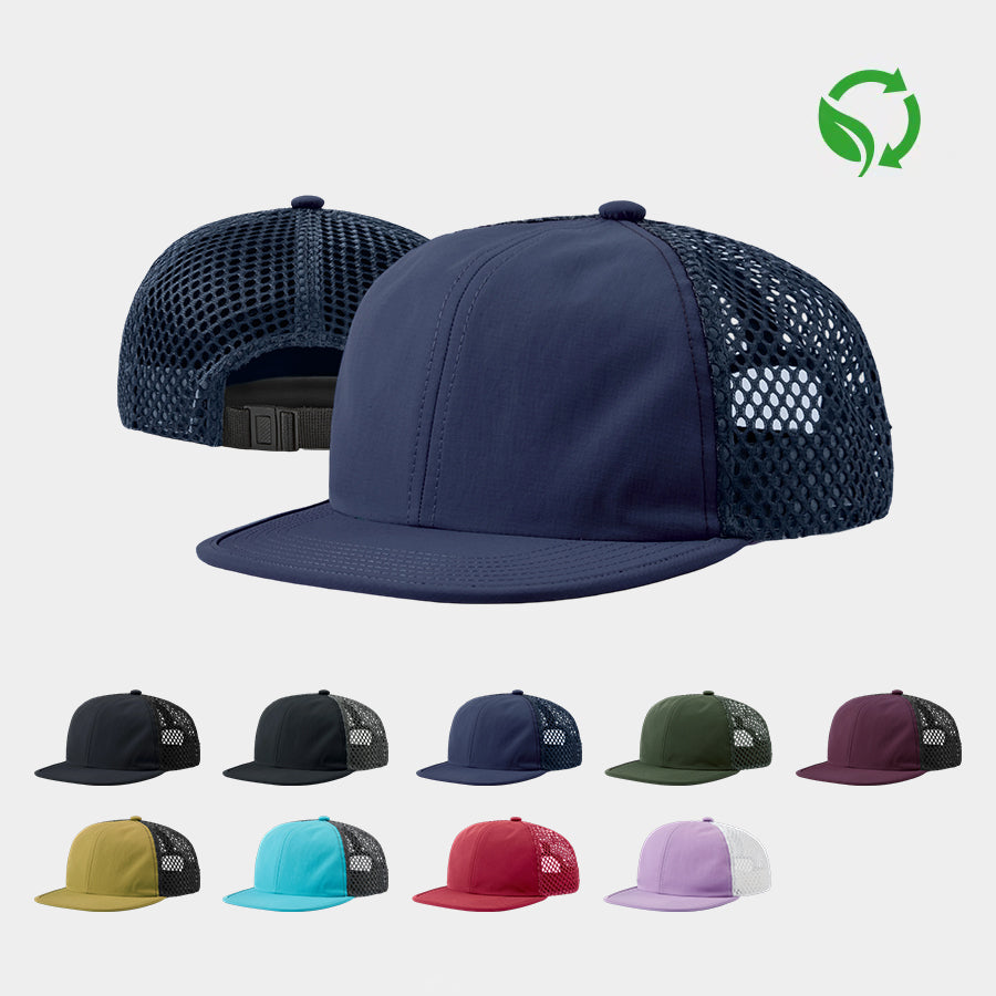 Blank 6 Panel Nylon Mesh Recycled Snapback Trucker Hat Wholesale - 6482 Foremost Hat