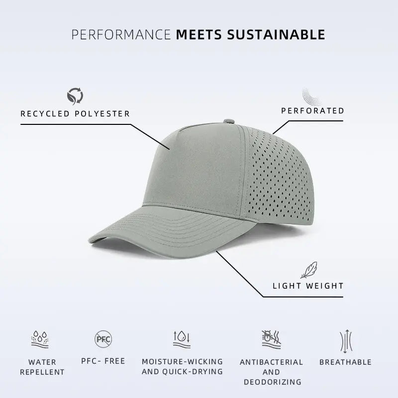 Blank 5 Panel Water Repellent Recycled Perforated Snapback Golf Hat- 6526   foremosthat