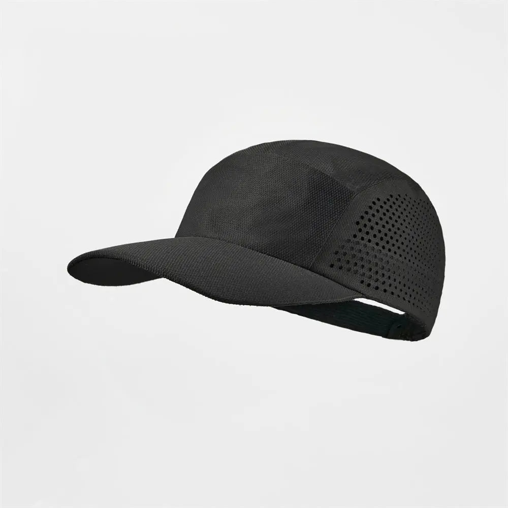 Blank Seamless Perforated Water Repellent Lightweight Running Cap - 5027  Black foremosthat