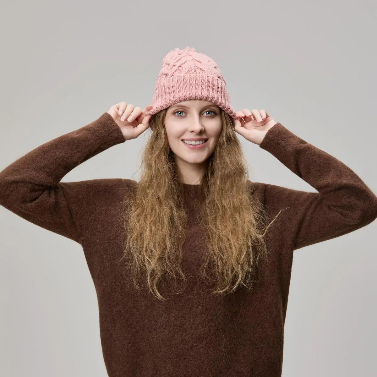 Blank Merino Wool Cable-Knit Beanie with Pom-Pom Wholesale - 1168 foremosthat