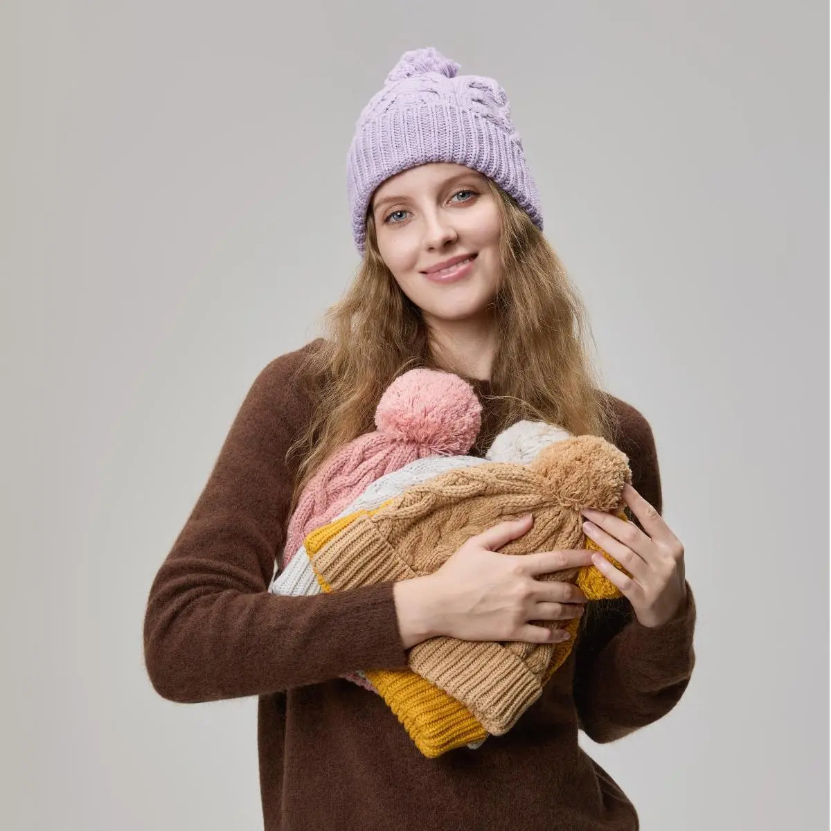 Blank Merino Wool Cable-Knit Beanie with Pom-Pom Wholesale - 1168 foremosthat