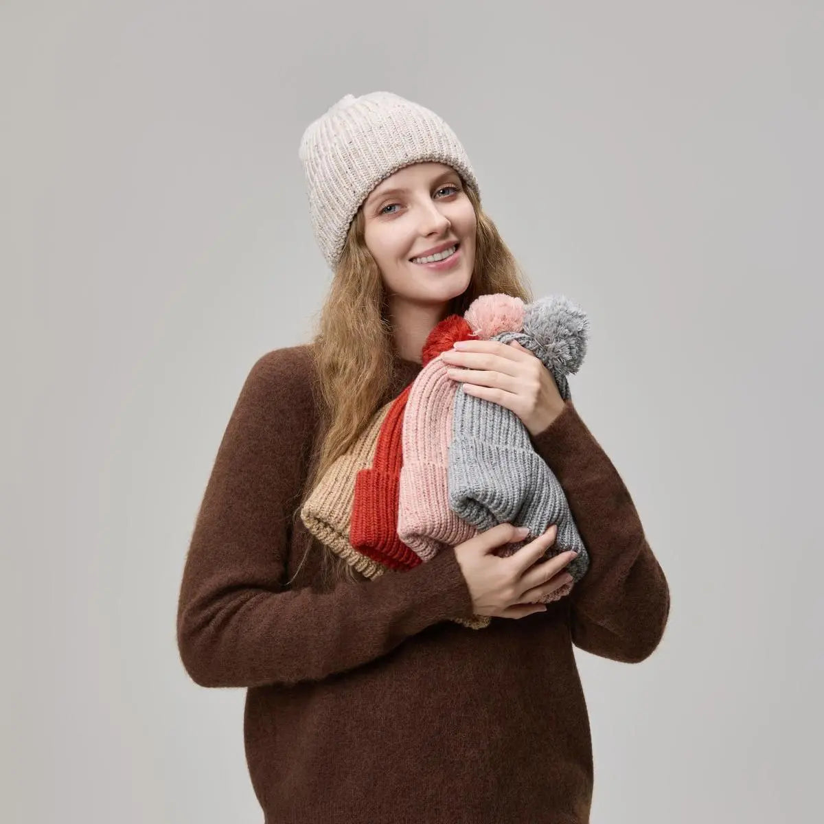 Blank Wool Speckled Beanie with Pom-Pom Wholesale - 1192 foremosthat