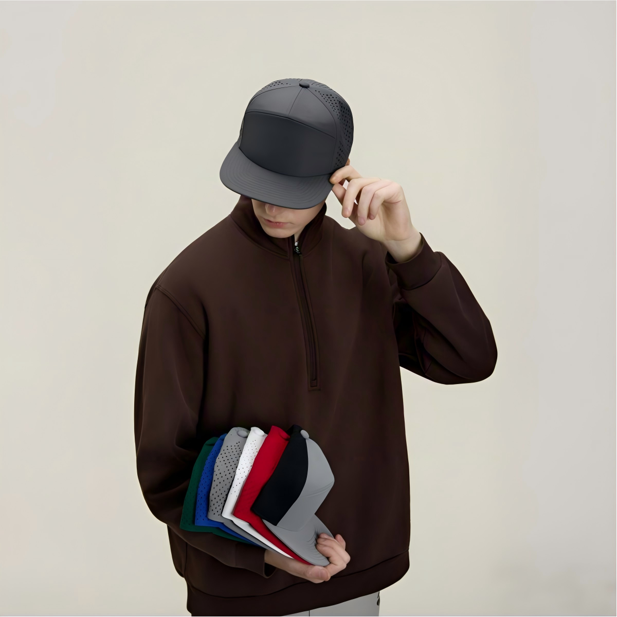 Blank Recycled 7 Panel Perforated Snapback Cap Wholesale - 6472
