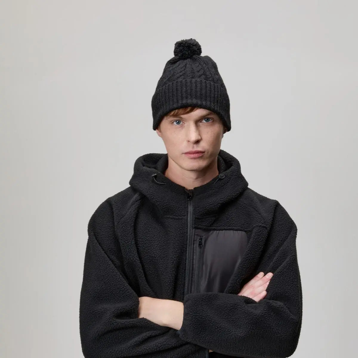 Blank Recycled Cable Knit Beanie with Pom-Pom Wholesale - 1335 Foremost Hat