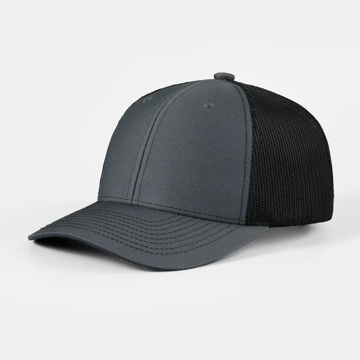 Blank 6 Panel Mesh Trucker Hat - 7018  Charcoal+Black Foremost Hat