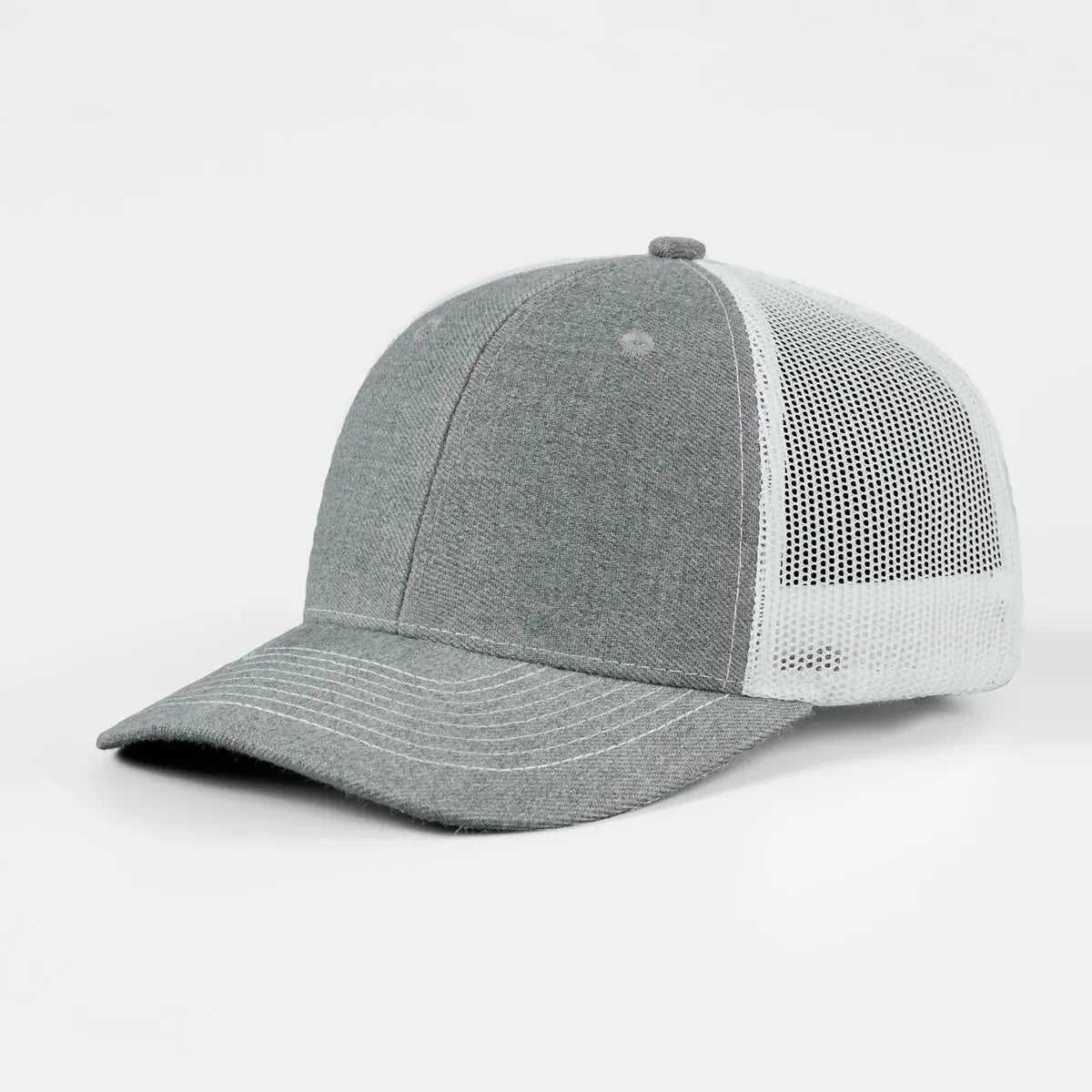 Blank 6 Panel Mesh Trucker Hat - 7018  Heather White Foremost Hat