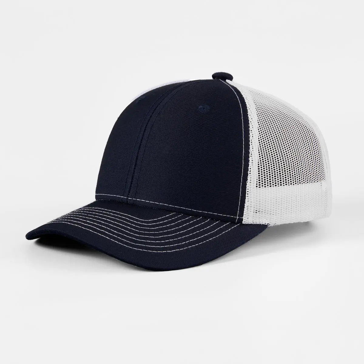 Blank 6 Panel Mesh Trucker Hat - 7018  Navy+White Foremost Hat