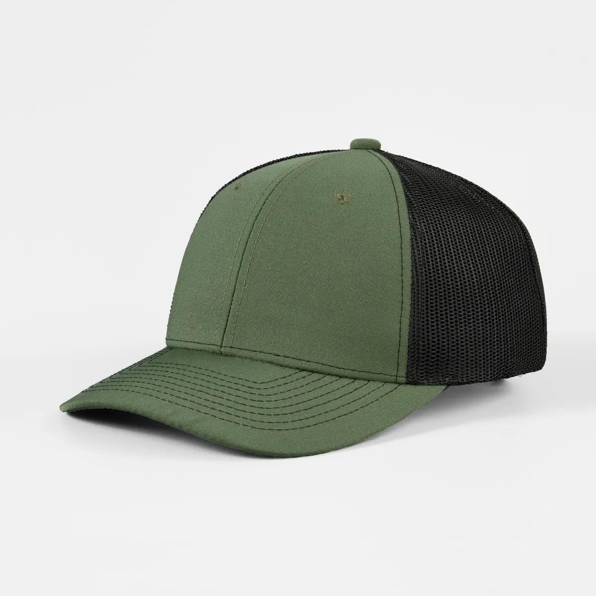 Blank 6 Panel Mesh Trucker Hat - 7018  Olive+Black Foremost Hat