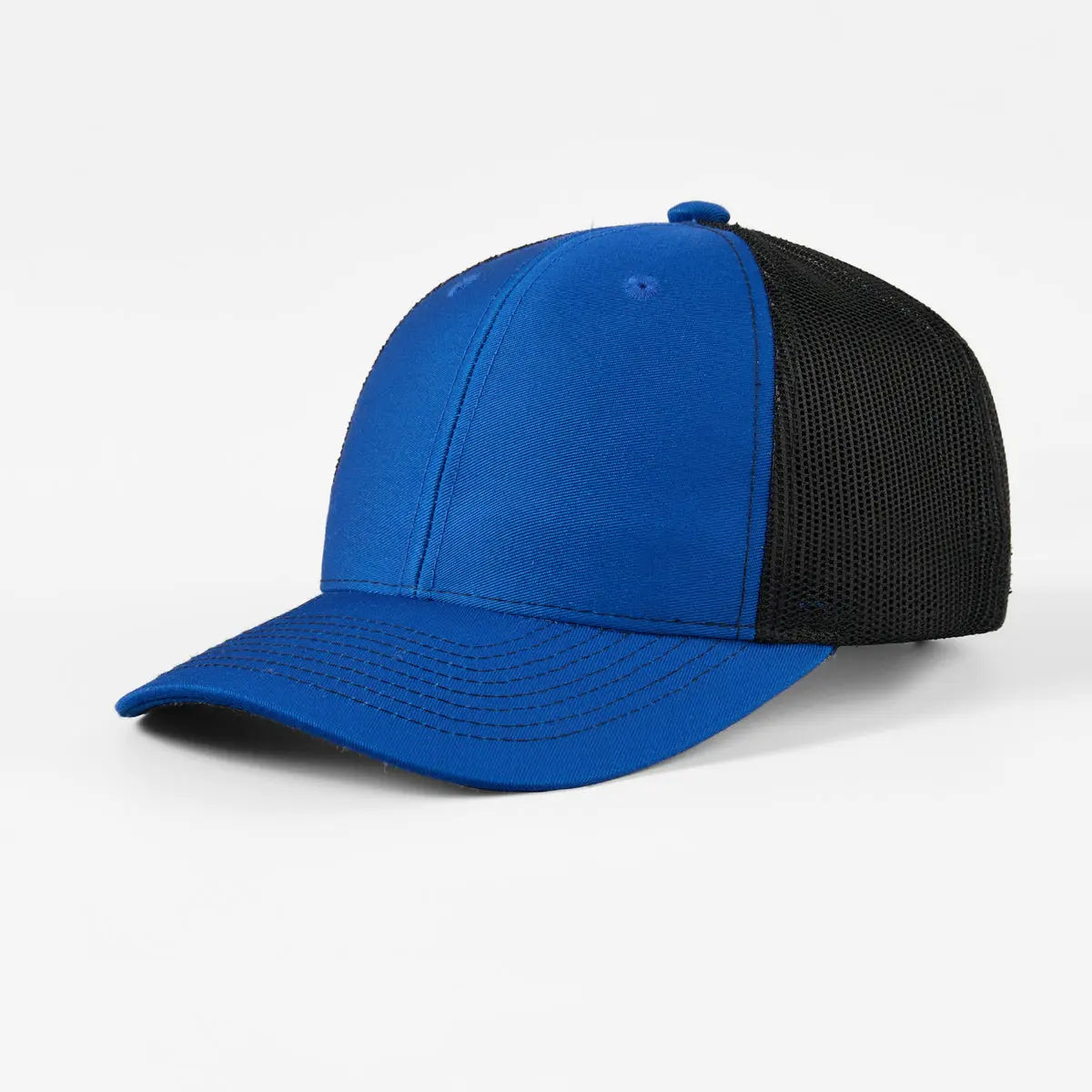 Blank 6 Panel Mesh Trucker Hat - 7018  R.Blue+Black Foremost Hat