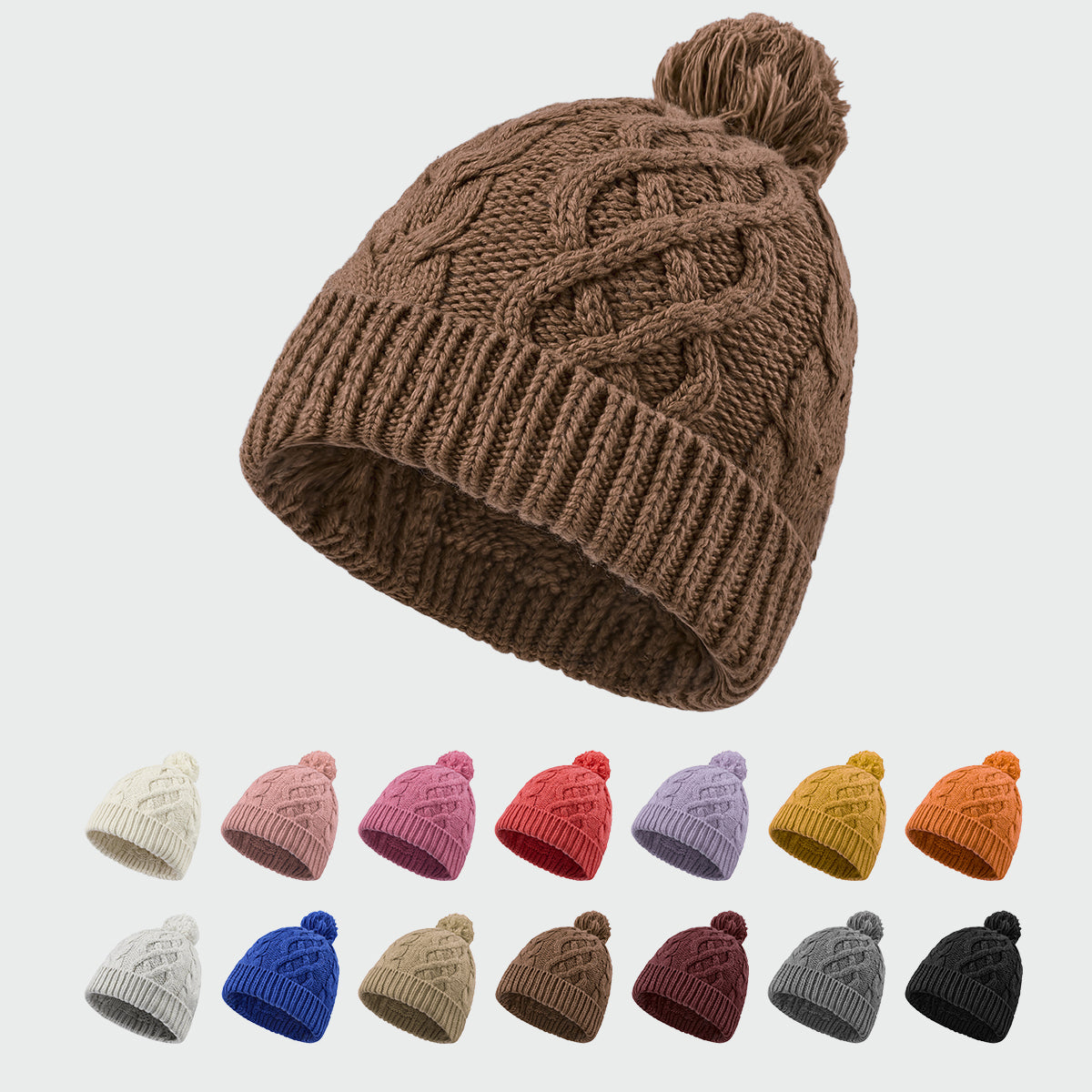 Blank Merino Wool Cable-Knit Beanie with Pom-Pom Wholesale - 1168