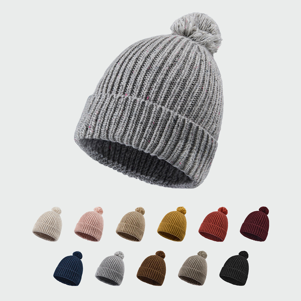 Blank Wool Speckled Beanie with Pom-Pom Wholesale - 1192