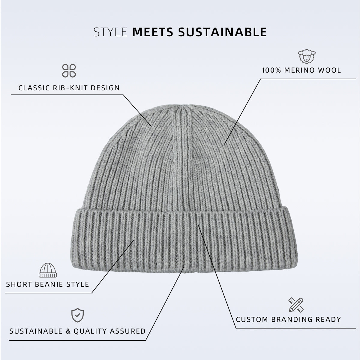 Blank 100% Merino Wool Fisherman Beanie Wholesale - 1281