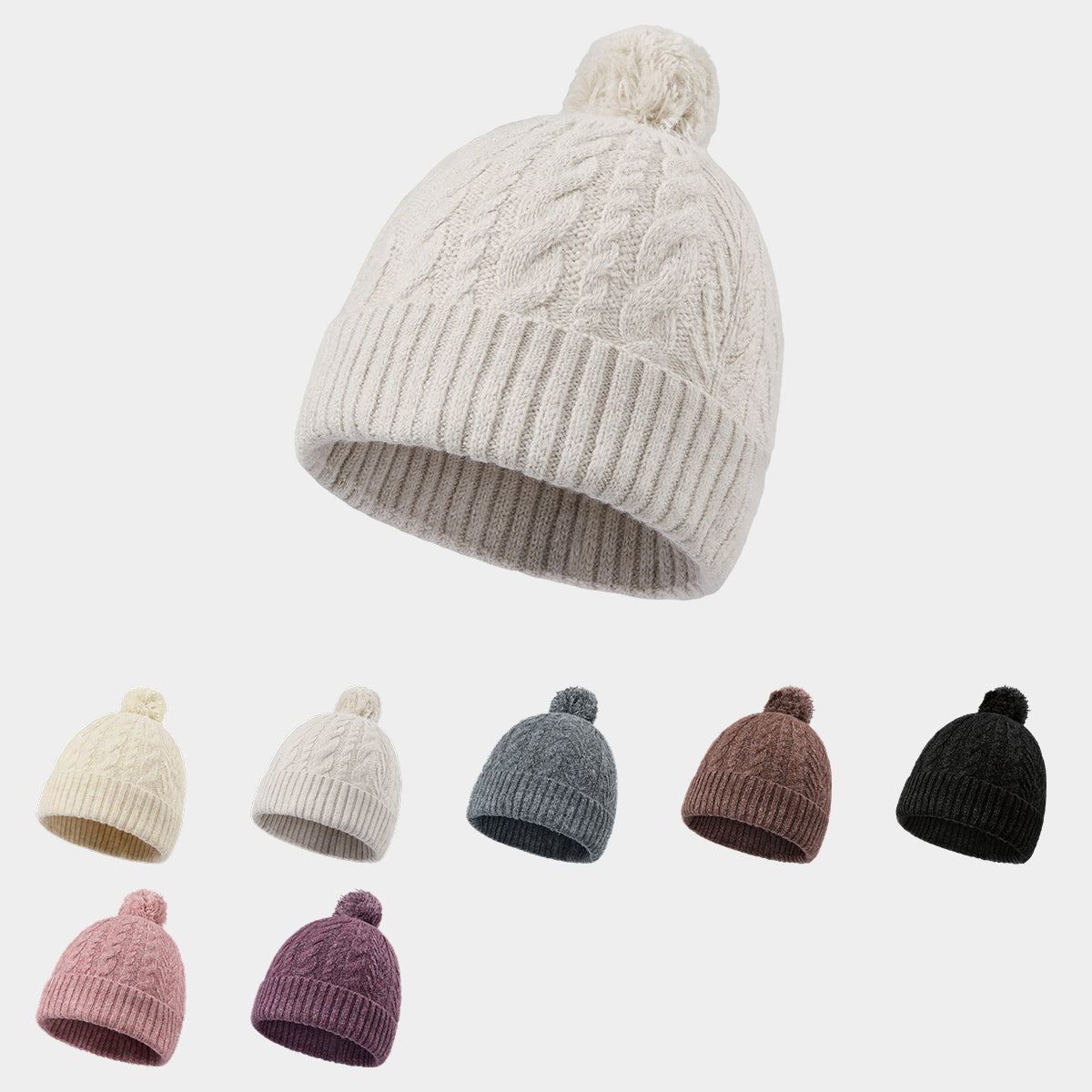 Blank Recycled Cable Knit Beanie with Pom-Pom Wholesale - 1335