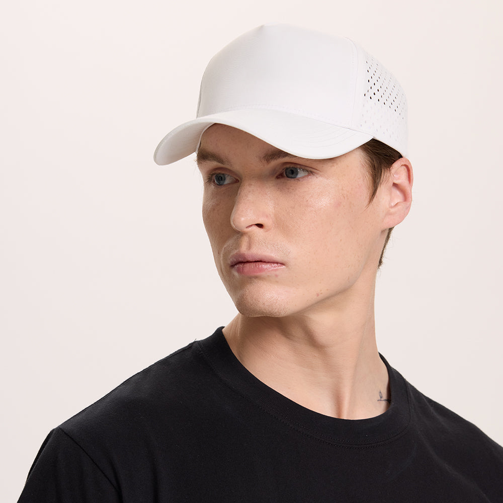 Blank 5 Panel Water Repellent Recycled Perforated Snapback Golf Hat- 6526   foremosthat