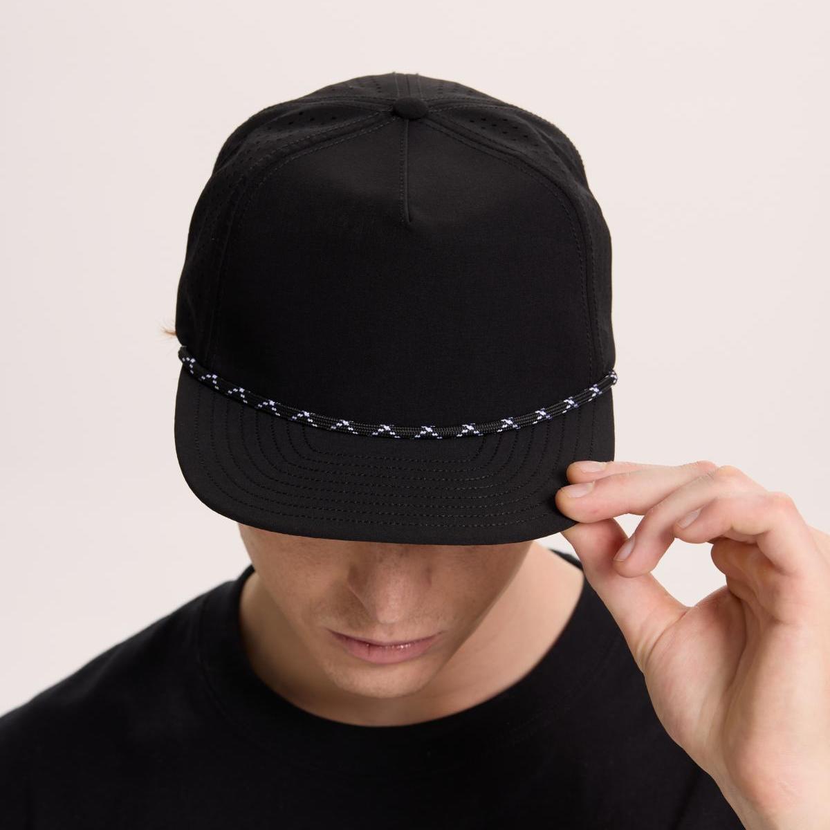 Blank Water Repellent Flat Bill Perforated Rope Snapback Hat - 5015P