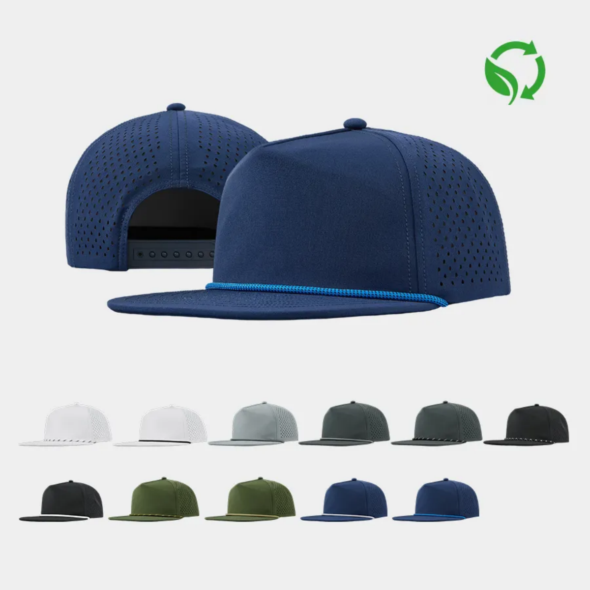 Blank Water Repellent Flat Bill Perforated Rope Snapback Hat - 5015P