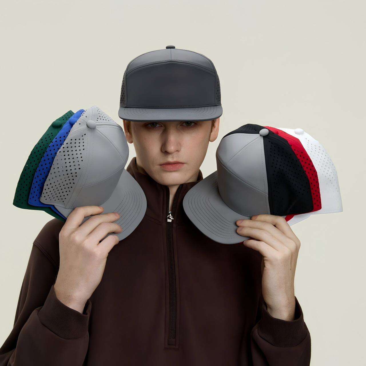 Blank Recycled 7 Panel Perforated Snapback Cap Wholesale - 6472