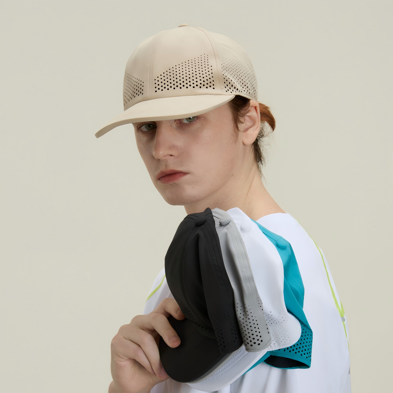 Blank Recycled 6 Panel Performance Perforated Dad Hat Wholesale - 6445