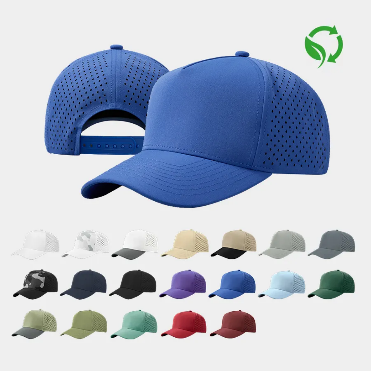 Blank 5 Panel Water Repellent Recycled Perforated Snapback Golf Hat- 6526